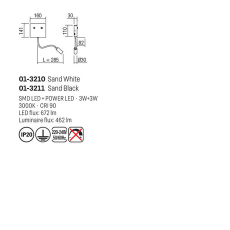 Aplica Moka, negru mat, LED, 6W, 462 lumeni, alb cald 3000K, Smarter 01-3211