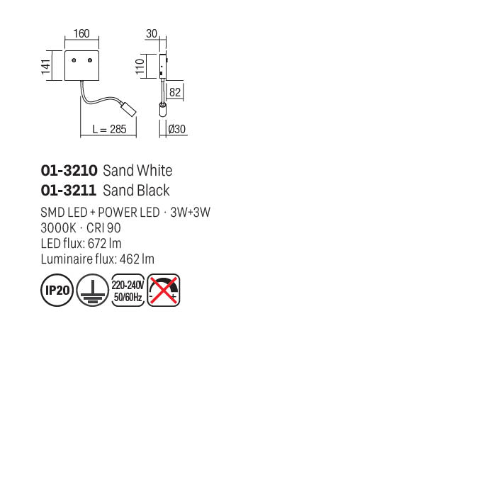 Aplica Moka, alb mat, LED, 6W, 462 lumeni, alb cald 3000K, Smarter 01-3210