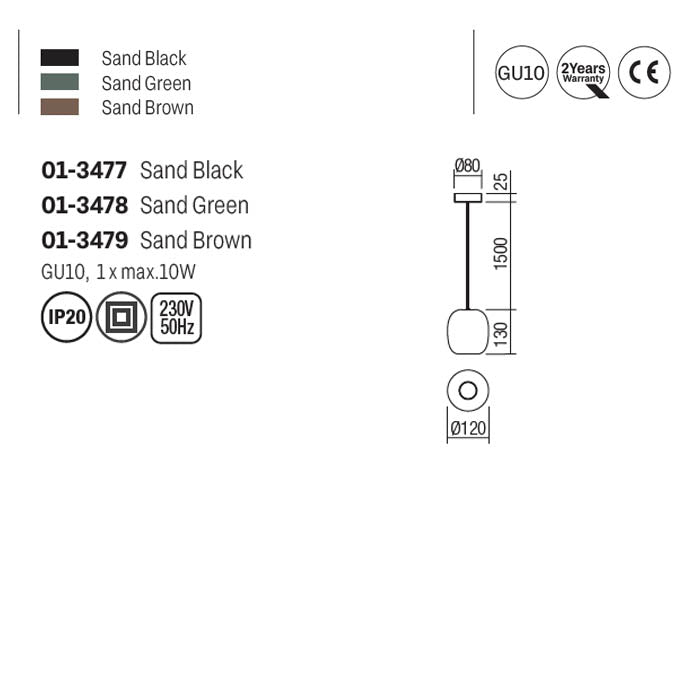 Suspensie Boom, verde mat, 1XGU10, D.12 cm, Smarter 01-3478