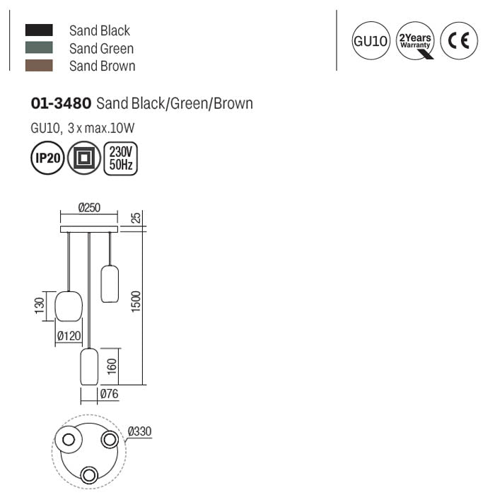 Lustra Boom, multicolor, 3XGU10, D.33 cm, Smarter 01-3480