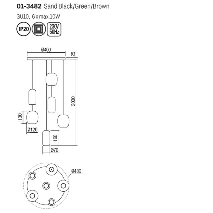 Lustra Boom, multicolor, 6XGU10, D.48 cm, Smarter 01-3482