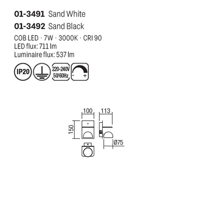 Aplica Seibi, negru mat, LED, 7W, 537 lumeni, alb cald 3000K, Smarter 01-3492