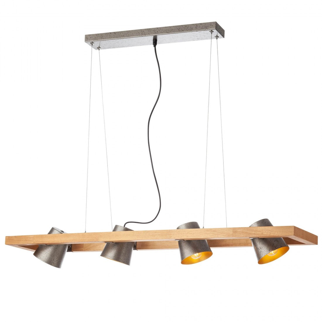 Lustra suspendata Oaker, lemn, metal argintiu, 4xE14, H.150cm, IP20, Smarter, 01-3497