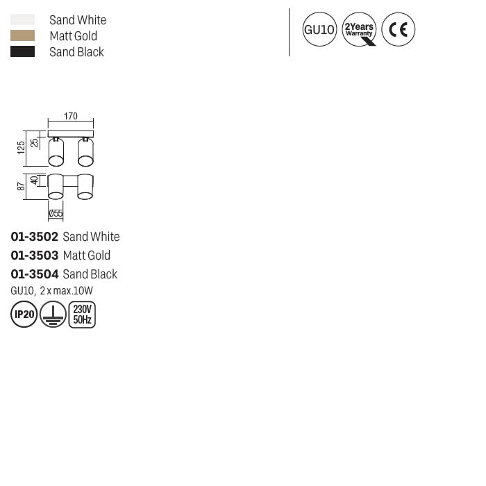 Plafoniera Modi, alb, 2XGU10, L.17 cm, Smarter 01-3502