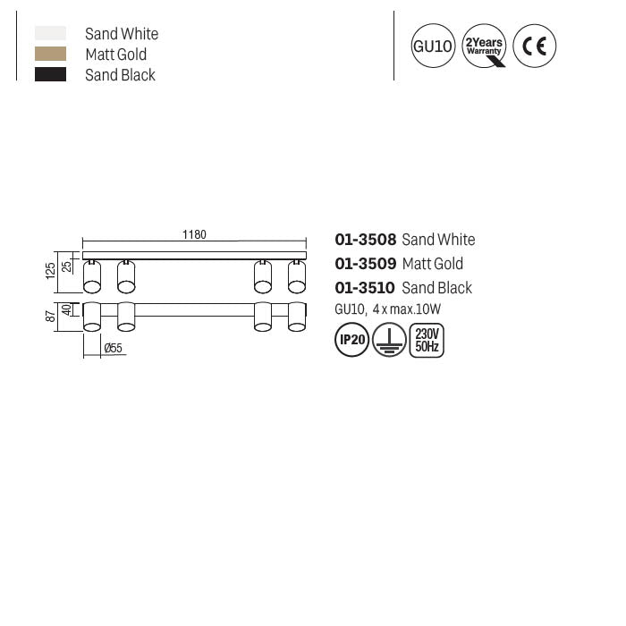 Plafoniera Modi, alb, 4XGU10, L.118 cm, Smarter 01-3508