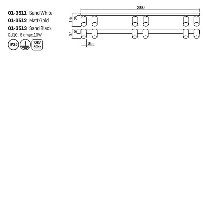 Plafoniera Modi, alb, 6XGU10, L.200 cm, Smarter 01-3511