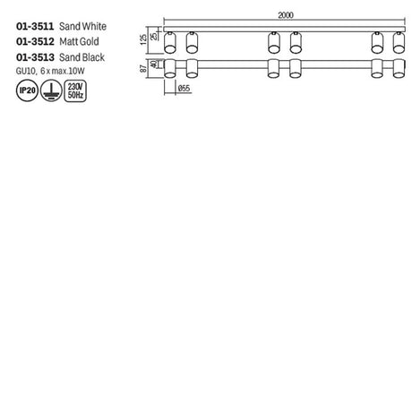 Plafoniera Modi, alb, 6XGU10, L.200 cm, Smarter 01-3511