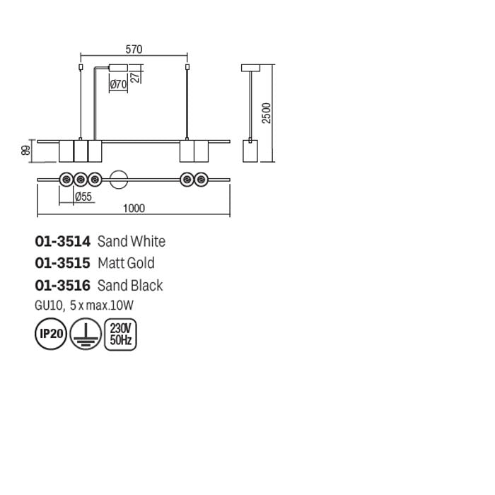 Suspensie Modi, alb, 5XGU10, L.100 cm, Smarter 01-3514