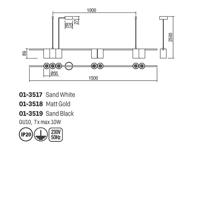 Suspensie Modi, alb, 7XGU10, L.150 cm, Smarter 01-3517