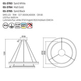 Lustra Valdis,alb mat, LED CCT, 76W, 3710 lumeni, 3000K/4000K, D.79 cm, Smarter 01-3783