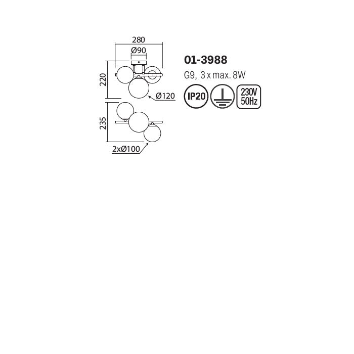 Plafoniera Astra, negru mat, fumuriu degrade, 3XG9, L.28 cm, Smarter 01-3988