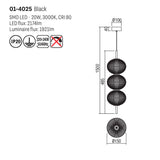 Lustra suspendata Ventura, negru mat, LED, 20W, 1921 lumeni, alb cald 3000K, H.49 cm, Smarter 01-4025