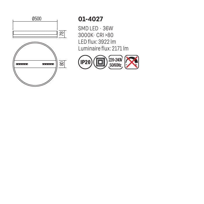 Plafoniera Demy, negru/auriu, LED, 36W, 2171 lumeni, alb cald 3000K, D.50 cm, Smarter 01-4027