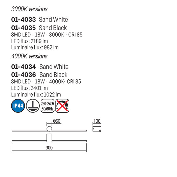 Aplica Row, alb mat, LED, 18W, 982 lumeni, 4000K, IP44, L.90 cm, Smarter 01-4034