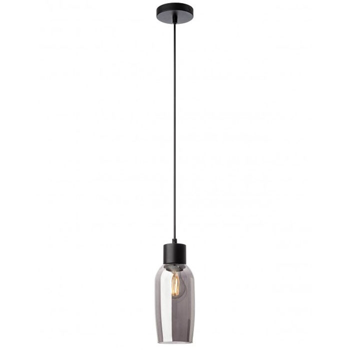 Lustra suspendata Atlantis, negru mat, sticla fumurie, 1XE27, D.11 cm, Smarter 01-4044