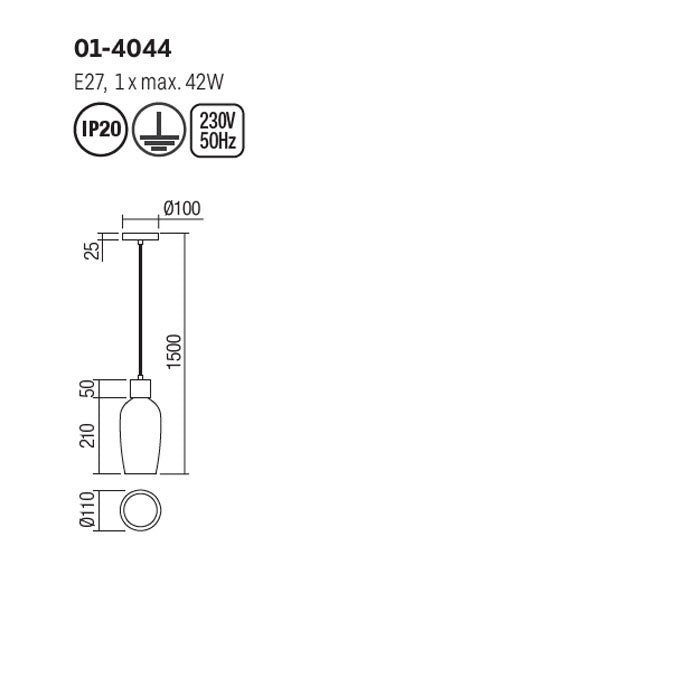 Lustra suspendata Atlantis, negru mat, sticla fumurie, 1XE27, D.11 cm, Smarter 01-4044