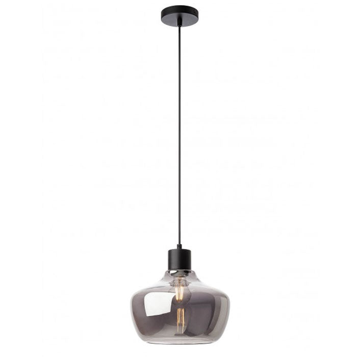 Lustra suspendata Atlantis, negru mat, sticla fumurie, 1XE27, D.26 cm, Smarter 01-4046