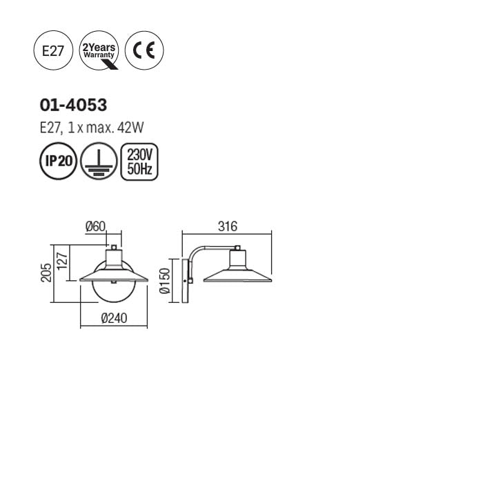 Aplica Fresno, metal si lemn multistrat, 1XE27, Smarter 01-4053