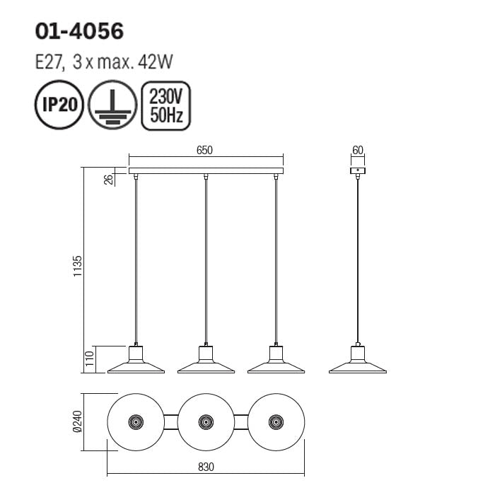 Lustra Fresno, metal si lemn multistrat, 1XE27, L.83 cm, Smarter 01-4056