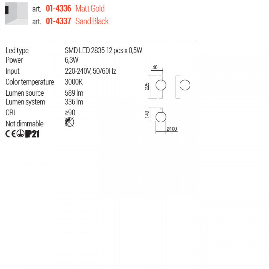 Aplica LED Goji, negru mat, 6W, 336lm, 3000K, IP20, Redo, 01-4337