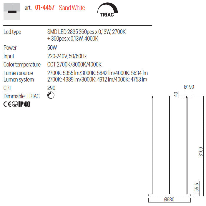 Lustra LED Halley, alb, 50W, 4912lm, 2700K, 3000K, 4000K, D.93cm, IP40, Redo, 01-4457