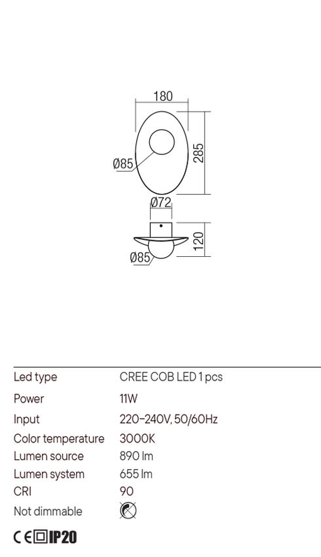 Aplica CODY, negru/auriu, LED, 11W, Redo 01-3287