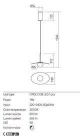 Suspensie CODY, negru, LED, 11W, Redo 01-3289