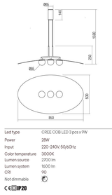 Suspensie CODY, negru, LED, 28W, Redo 01-3309