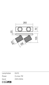 Plafoniera DELPHI, alb mat, GU10, 2 x 7W, Redo 01-3401