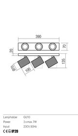 Plafoniera DELPHI, alb mat, GU10, 3 x 7W, Redo 01-3404