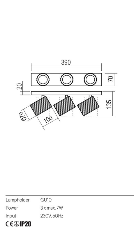 Plafoniera DELPHI, alb mat, GU10, 3 x 7W, Redo 01-3404