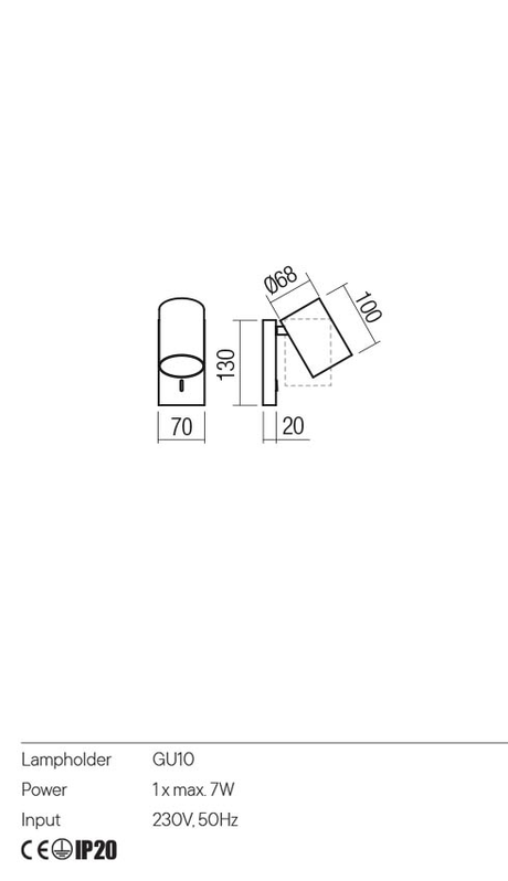 Aplica CORINTH, alb/negru, GU10, 1 x max 7W, Redo 01-3419