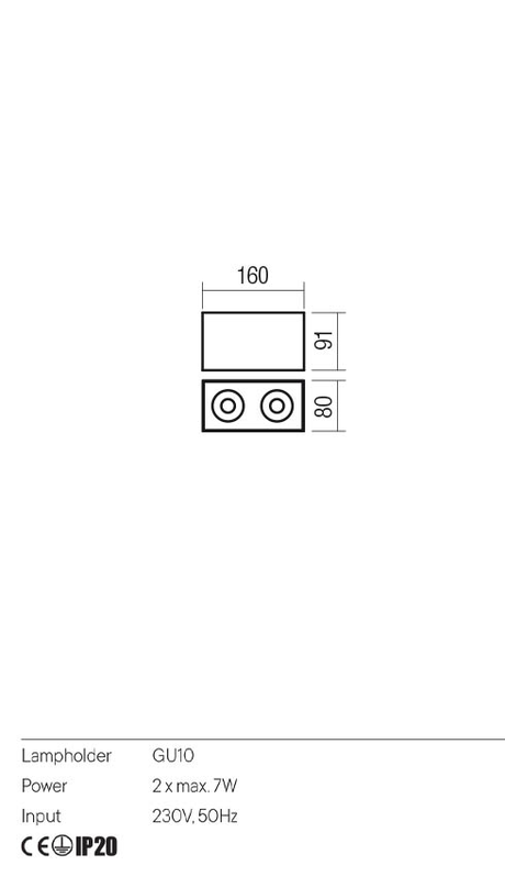 Plafoniera CORINTH, alb/negru, GU10, 2 x max 7W, Redo 01-3434