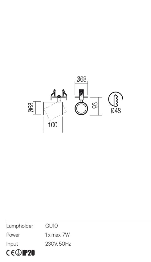 Miniproiector CORINTH, alb/negru, GU10, 1 x max 7W, Redo 01-3437