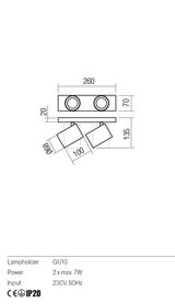 Plafoniera CORINTH, alb/negru, GU10, 2 x max 7W, Redo 01-3440