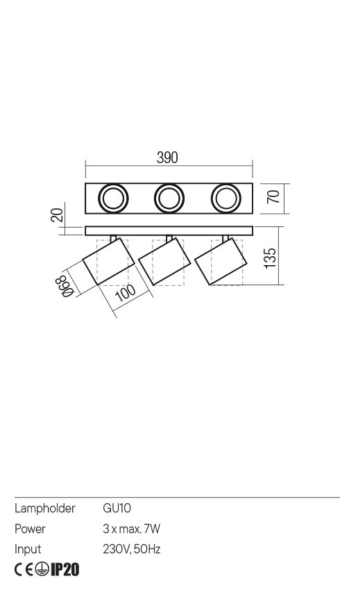 Plafoniera CORINTH, auriu/negru, GU10, 3 x max 7W, Redo 01-3444