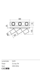 Plafoniera CORINTH, auriu/negru, GU10, 3 x max 7W, Redo 01-3444