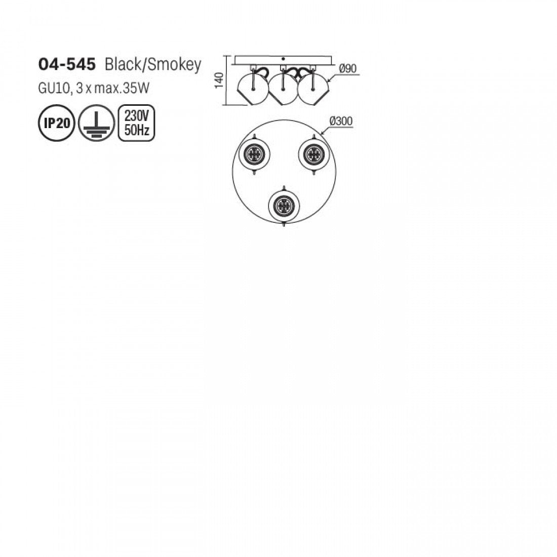 Plafoniera Ward, negru mat, sticla, 3xGU10, D.30cm, IP20, Smarter, 04-545