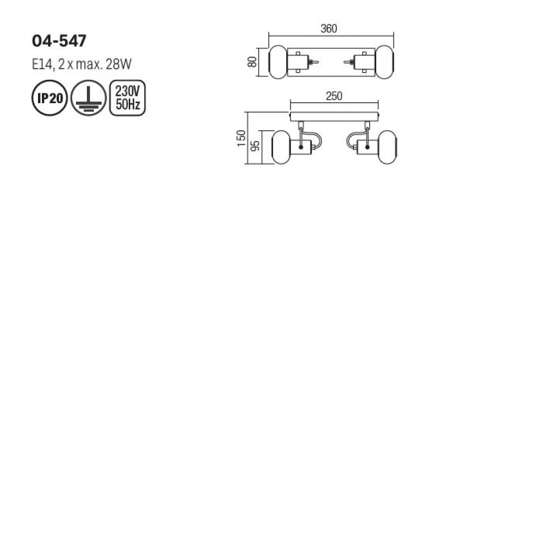 Plafoniera Matias, aur mat, 2xE14, L.36cm, IP20, Smarter, 04-547
