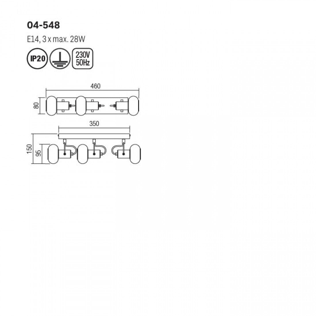 Plafoniera Matias, aur mat, 3xE14, L.46cm, IP20, Smarter, 04-548
