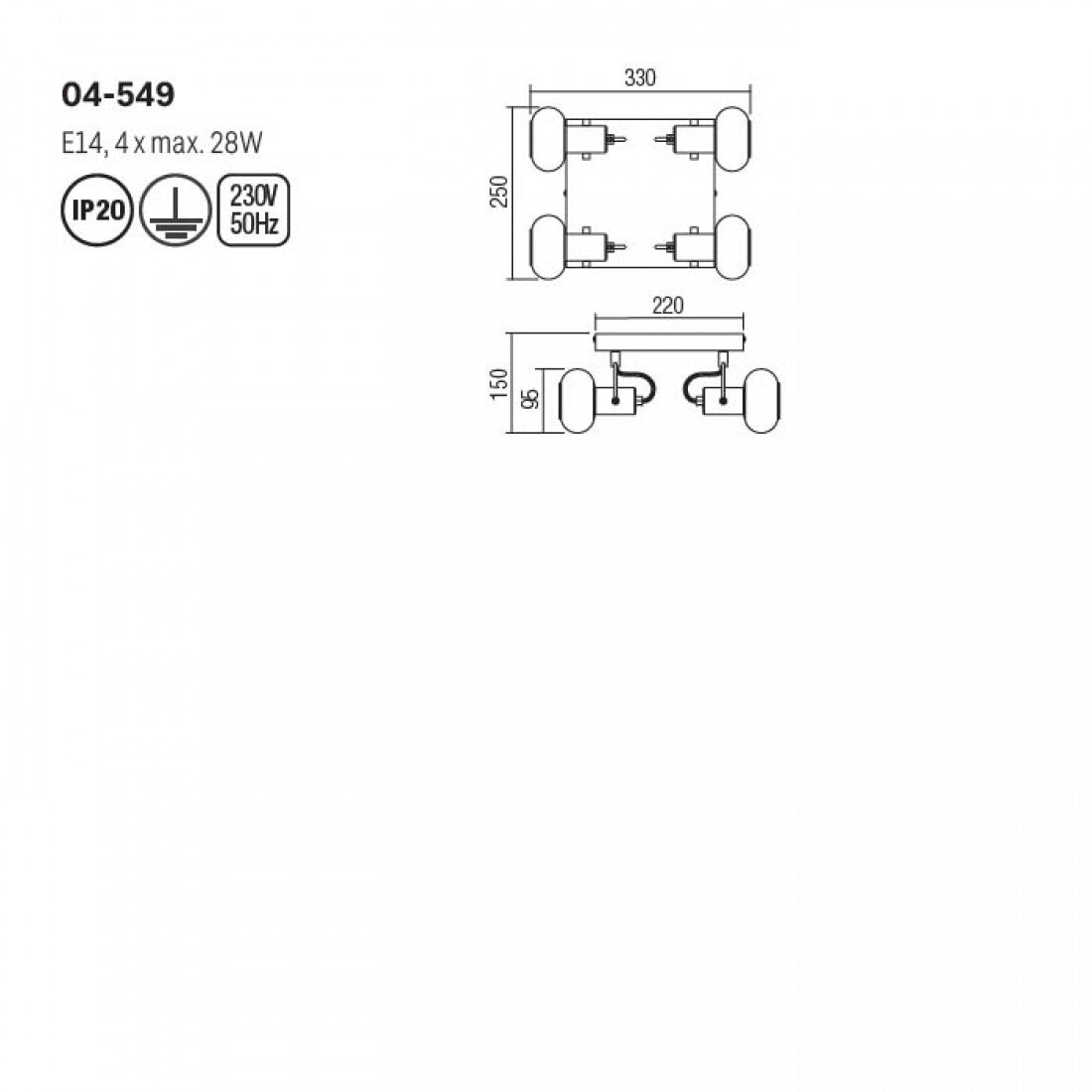Plafoniera Matias, aur mat, 4xE14, L.25cm, IP20, Smarter, 04-549