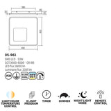 Plafoniera LED Sintesi, negru, 53W, 3285lm, 3000K, 4500K, 6500K, L.45cm, IP20, Smarter, 05-961