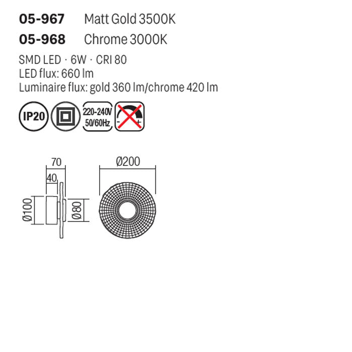 Aplica Reef, aur mat, LED, 6W, 360 lumeni, alb cald 3000K, Smarter 05-967