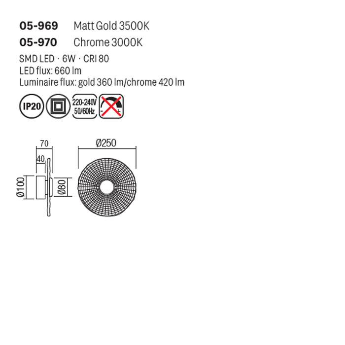 Aplica Reef, crom, LED, 6W, 420 lumeni, alb cald 3000K, D.25 cm, Smarter 05-970