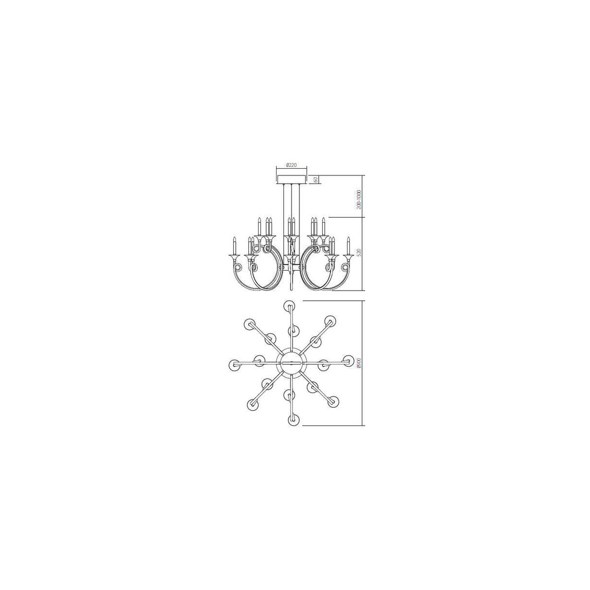 Candelabru Chateau, negru mat, LED, 119W, 7896 lumeni, alb cald 3000K, D.90 cm, Incanti ICH C16 22