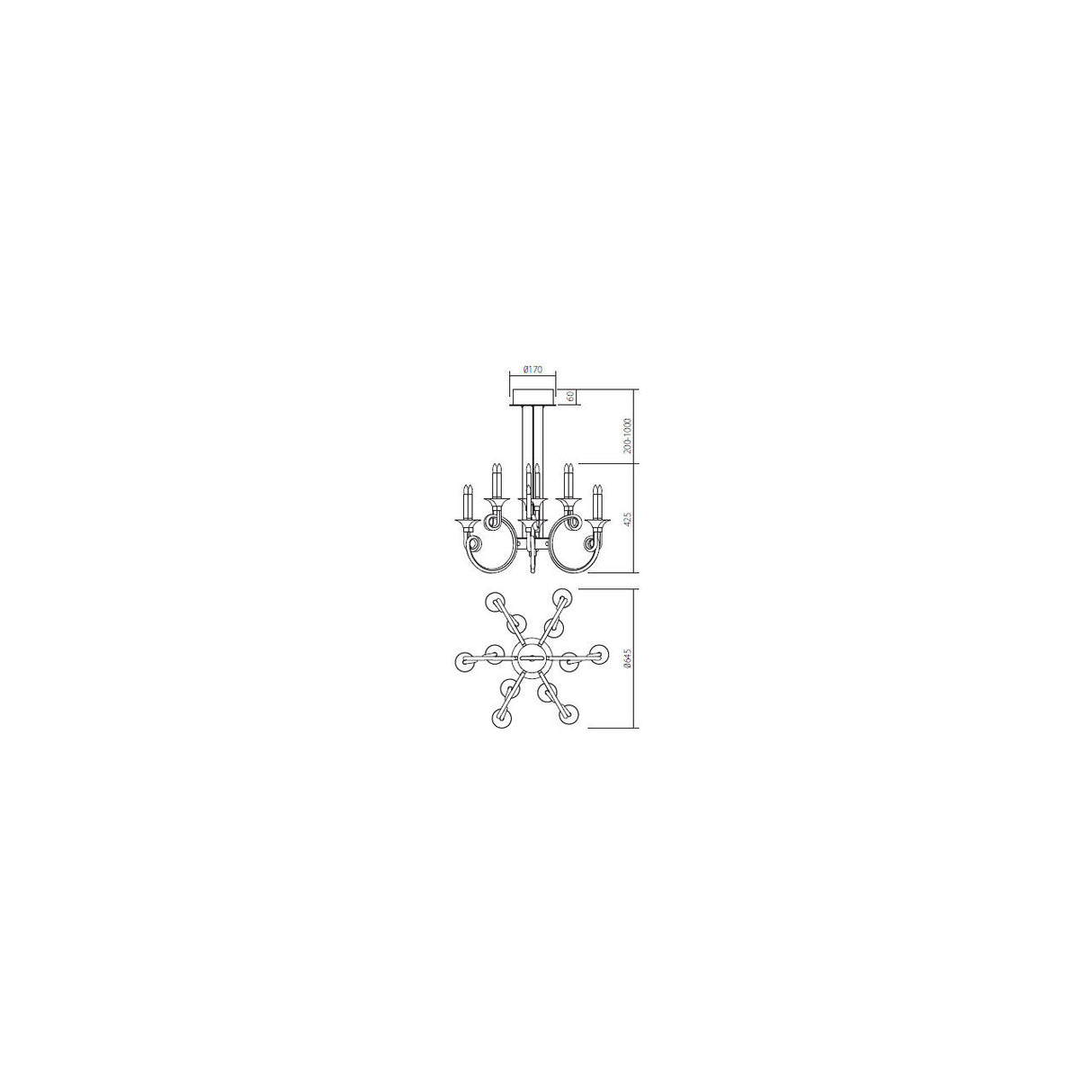 Candelabru Chateau, negru mat, LED, 69W, 4560 lumeni, alb cald 3000K, D.64 cm, Incanti  ICH C12 22