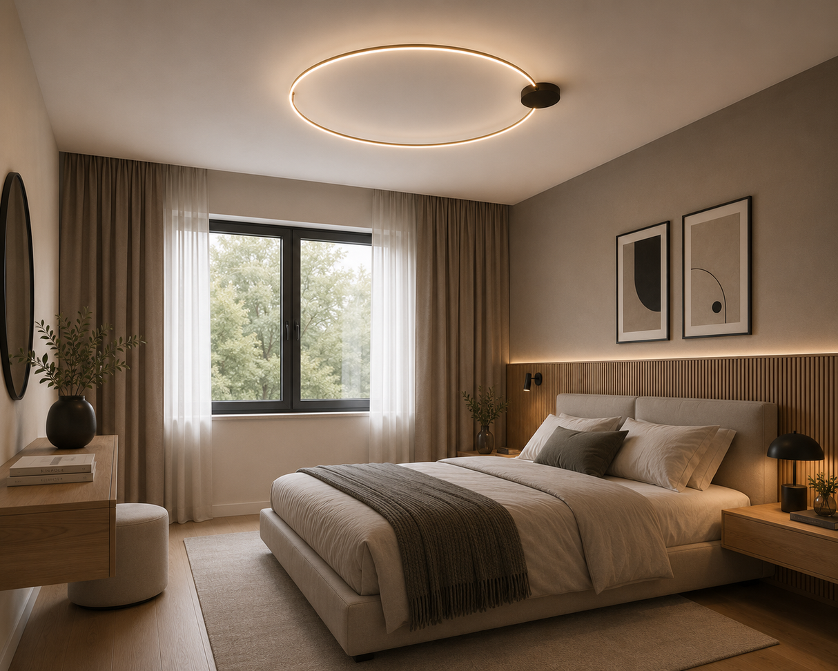 Plafoniera LED Atom, negru/alama, 23W, 2950lm, 3000K, D.80 cm, IP20, Smarter, 01-3104