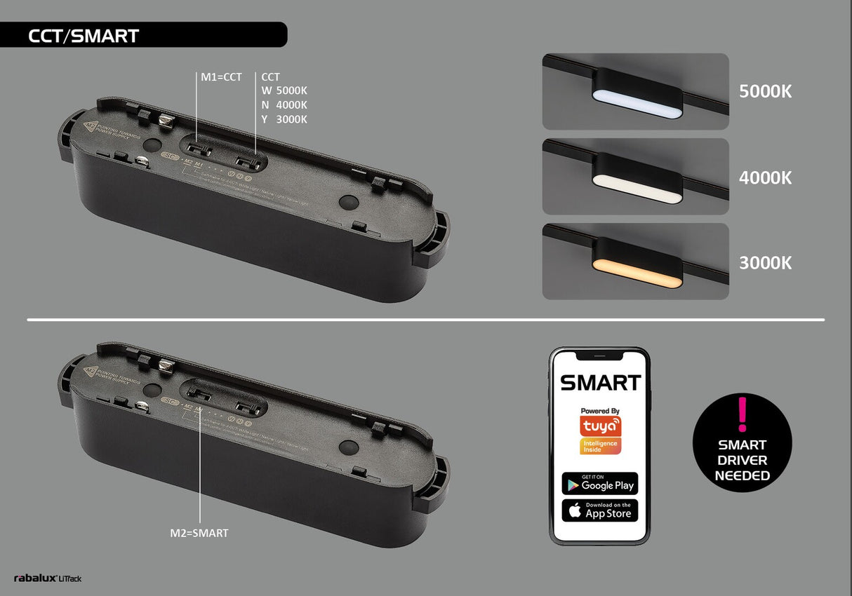 Plafoniera pentru sina Litrack LINE09V, LED, 13W, 600 lumeni, dimabil, WIFI, negru, Rabalux 70124