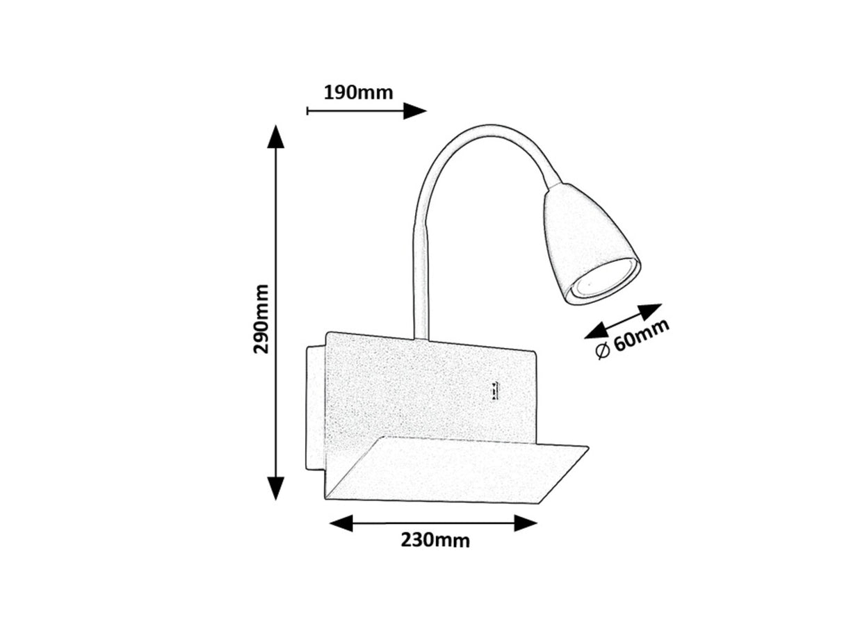 Aplica Tacito, 1xGU10, negru, reglabila, USB, Rabalux  71089