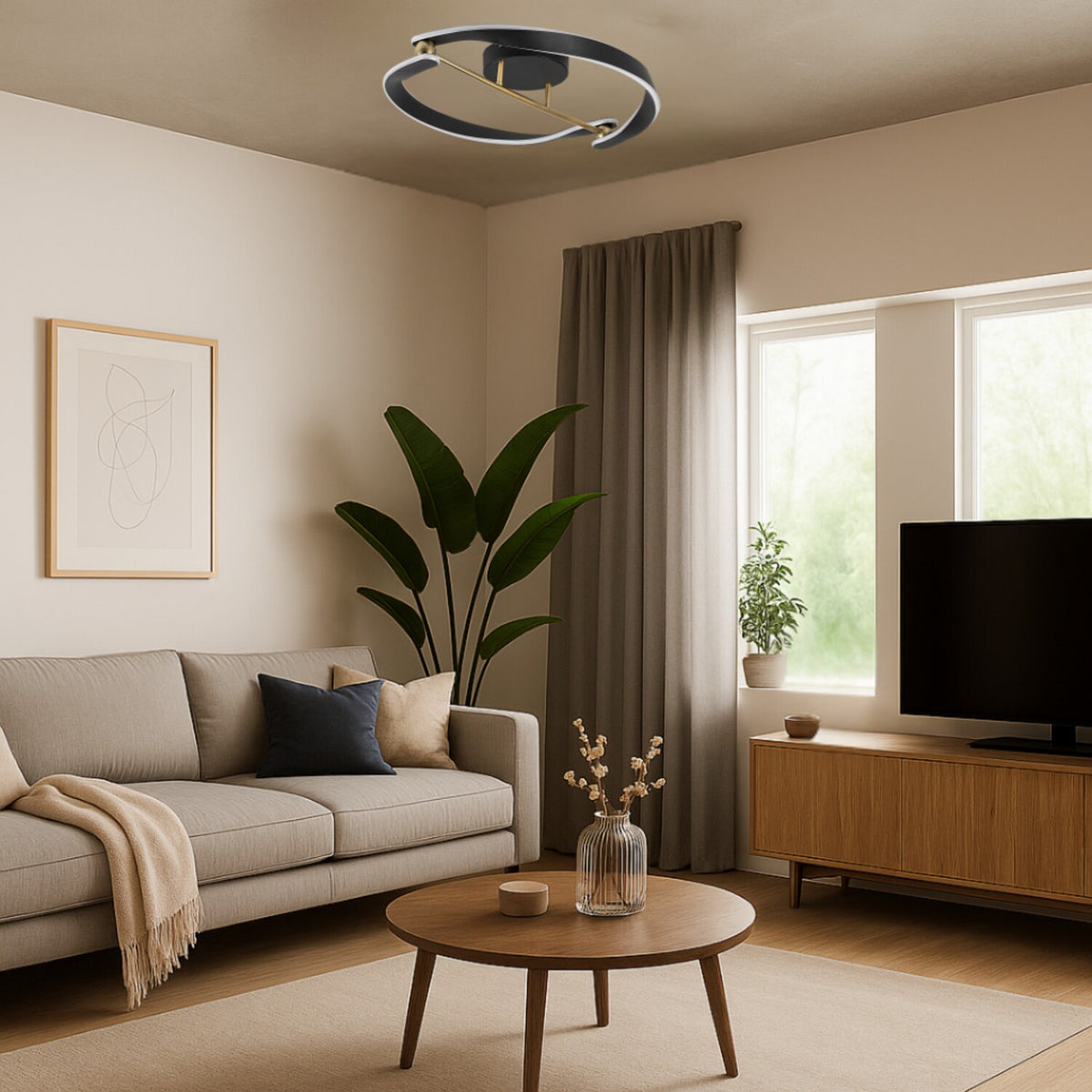 Plafoniera LED Adalind, negru/auriu, 40W, 2200lm, 3000K, D.60cm, IP20, Rabalux, 71149